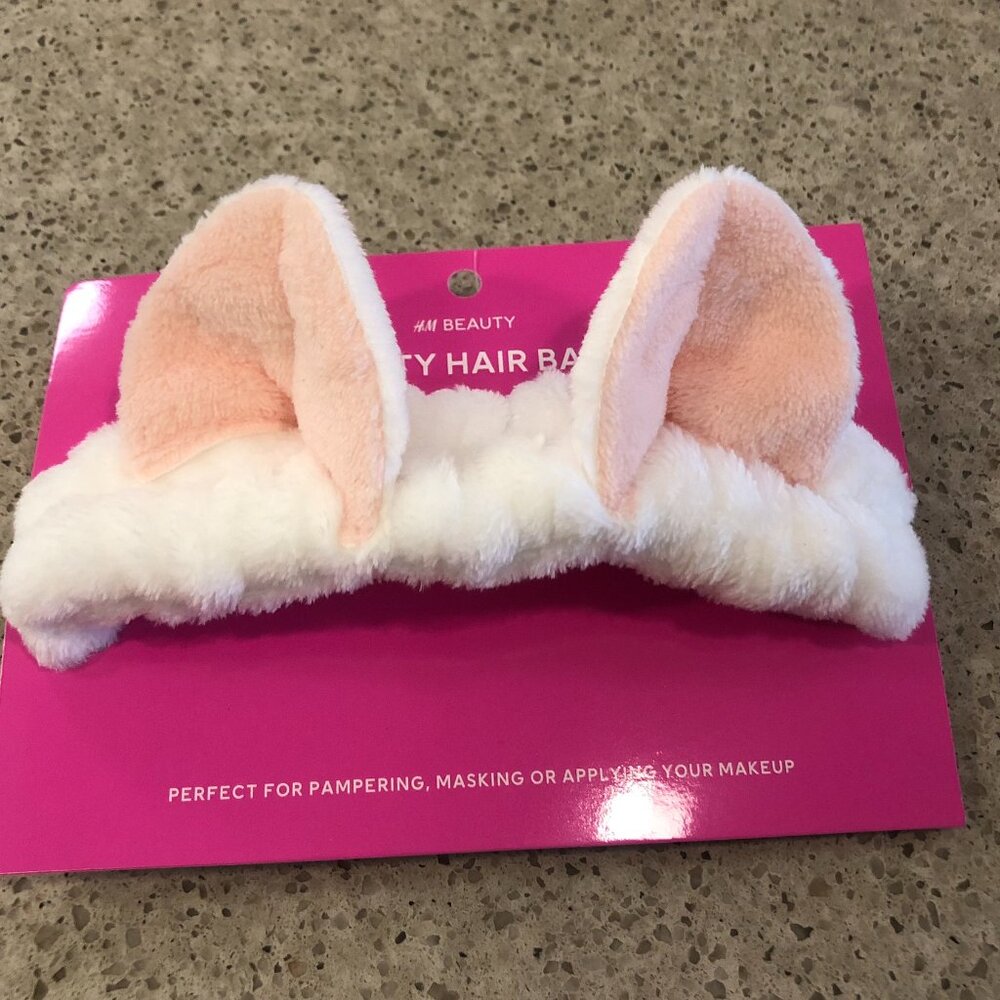 H&M Beauty Hair Band Headband Cute Cat Ear White Spa Facial Skincare Makeup - Picture 2 of 11